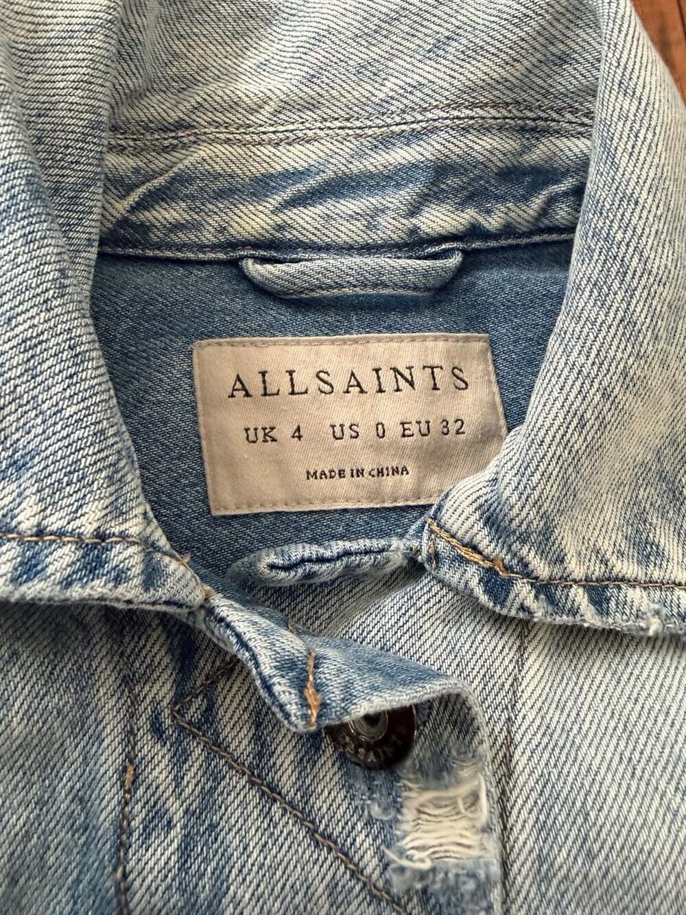 AllSaints Luca Cropped Puff Sleeve Denim Jacket, Size US 0 - Picture 3 of 3